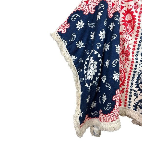 Agua Bendita, Women’s ‘Delailah’ Towel Poncho Cover-Up Paisley Blue/Red One Size - Picture 15 of 17